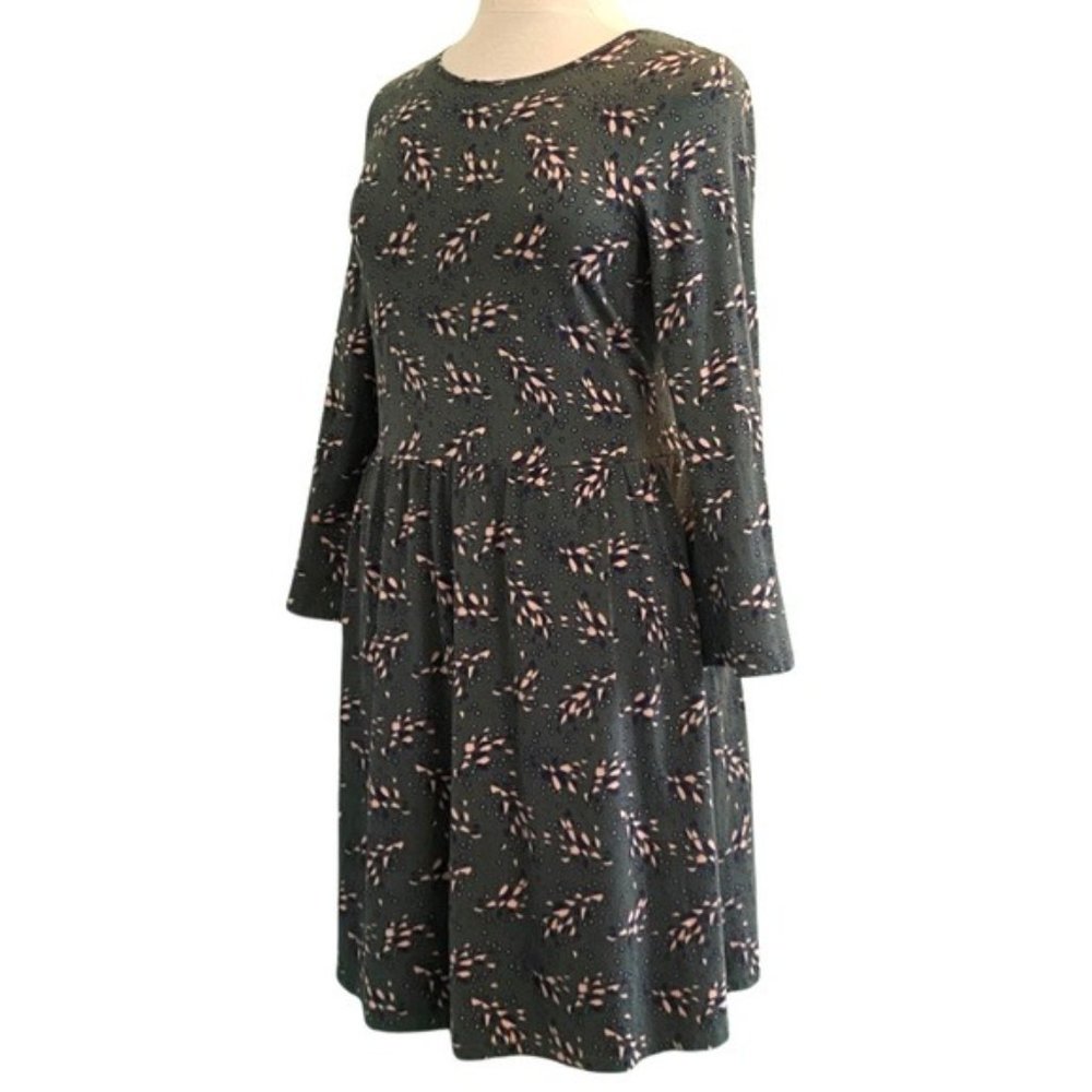 Boden Posie Long Flair Sleeve Keyhole Tie Neck Green Floral Knit Dress Size 12 - Picture 3 of 7